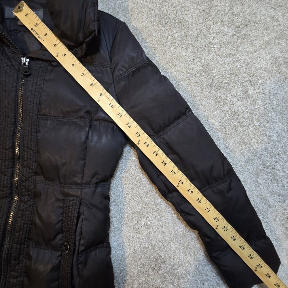 Kenneth Cole Reaction Down Hooded Puffer Coat Full Zip Chevron Black Quilted XS - Picture 6 of 16